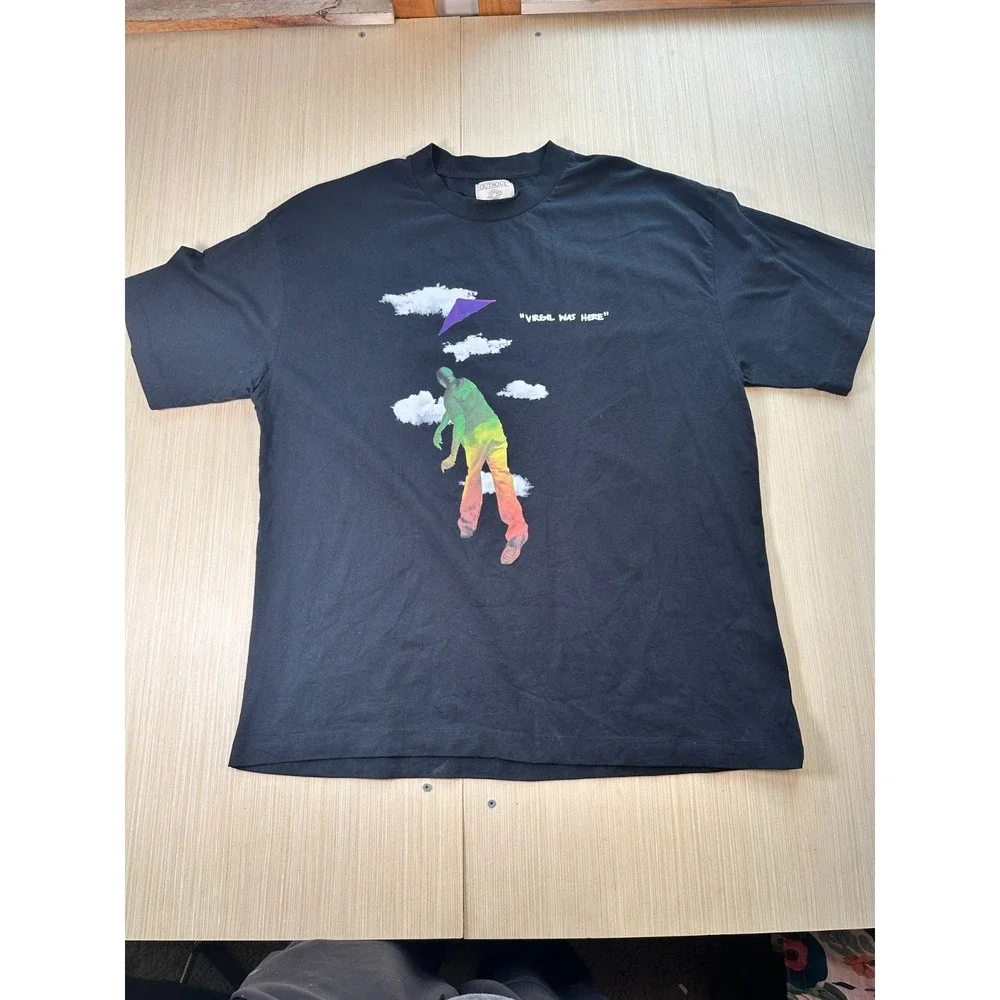 Outsoul T-Shirt Mens 2XL Navy Blue Graphic Virgil Was Here Virgil Abloh Pullover